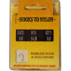 A PACK OF 10 BARBLESS HOOKS TO NYLON 5LB BREAKING STRAIN (SIZE 10)